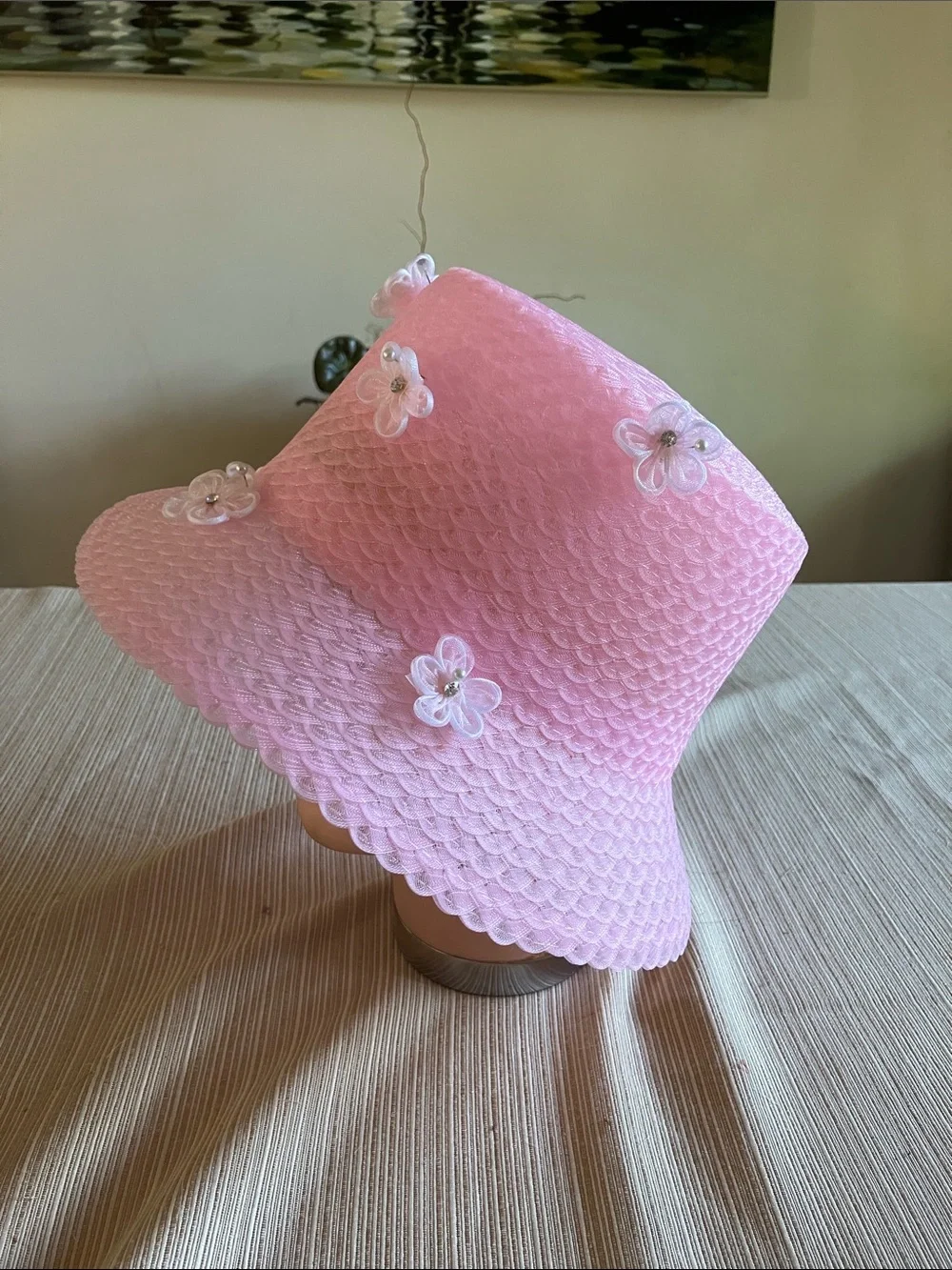 Girls Pink Floral Appliqué Bucket Hat